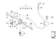 Goto diagram: BMW Classic Motorbike Model K 1300 R (0518,0519)( USA ), Category 13.53 VALVES/PIPES OF FUEL INJECTION SYSTEM :: Diagram: 13_1264